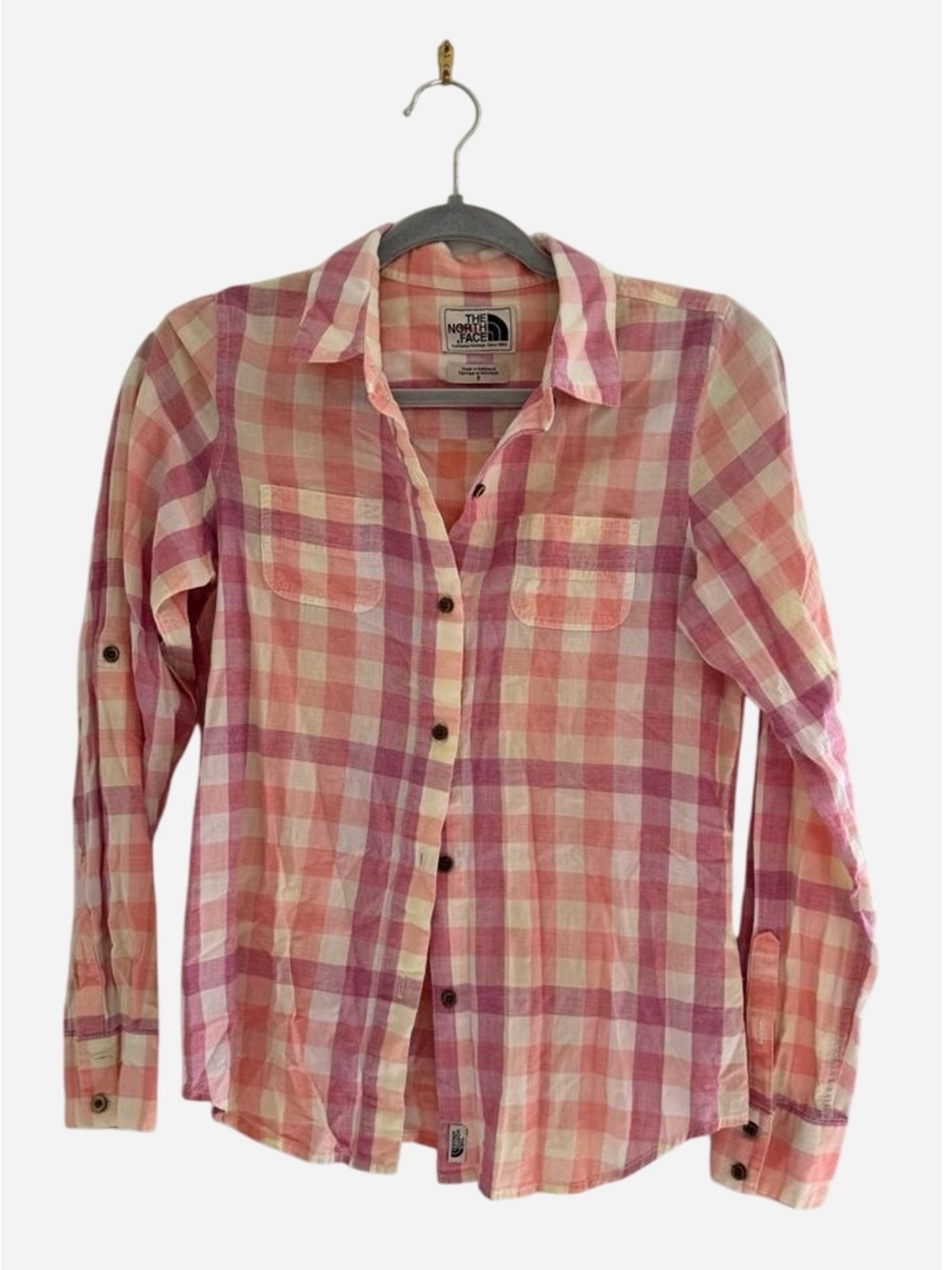 The North Face Pink Plaid Long-Sleeve Button-Down Shirt